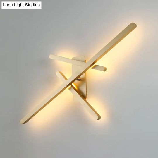 Contemporary Metallic Led Gold Wall Mount Light With Warm/White - Crossed Lines Design