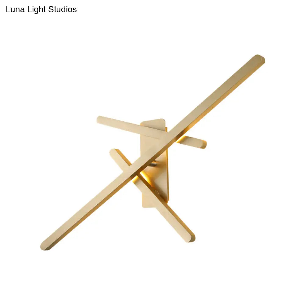 Contemporary Metallic Led Gold Wall Mount Light With Warm/White - Crossed Lines Design