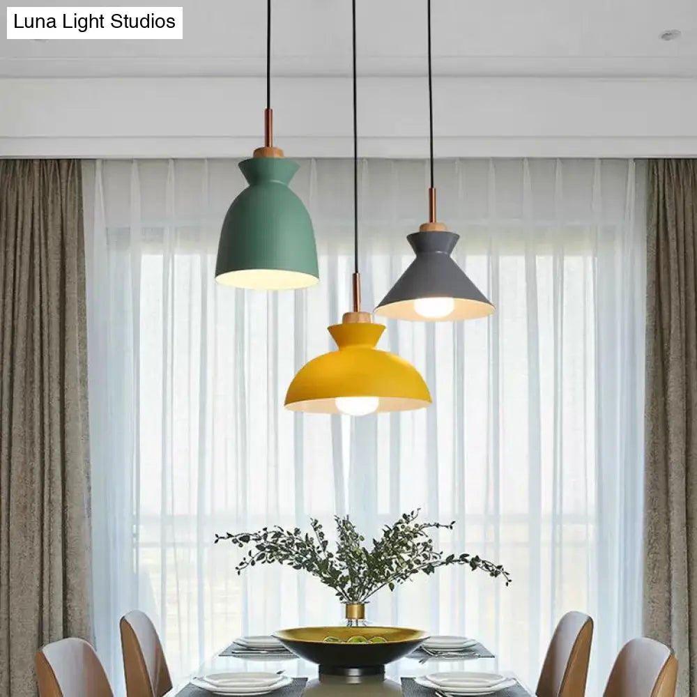 Contemporary Gray/White Bell Shade Pendant Ceiling Lamp - Metallic Indoor Hanging Light With 1 Bulb