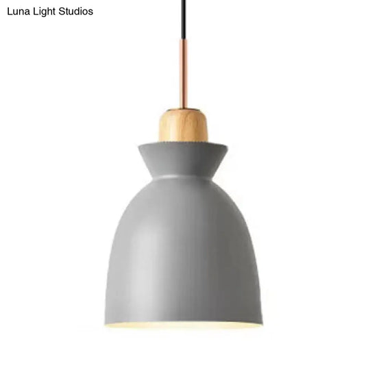 Contemporary Gray/White Bell Shade Pendant Ceiling Lamp - Metallic Indoor Hanging Light With 1 Bulb