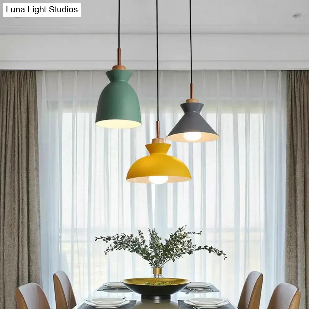 Contemporary Metallic Pendant Ceiling Lamp With Gray/White Bell Shade - Indoor Hanging Light (1