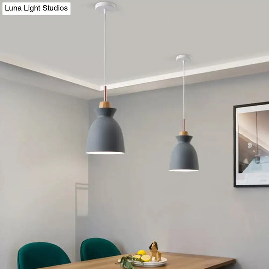 Contemporary Gray/White Bell Shade Pendant Ceiling Lamp - Metallic Indoor Hanging Light With 1 Bulb