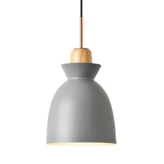 Contemporary Metallic Pendant Ceiling Lamp With Gray/White Bell Shade - Indoor Hanging Light (1