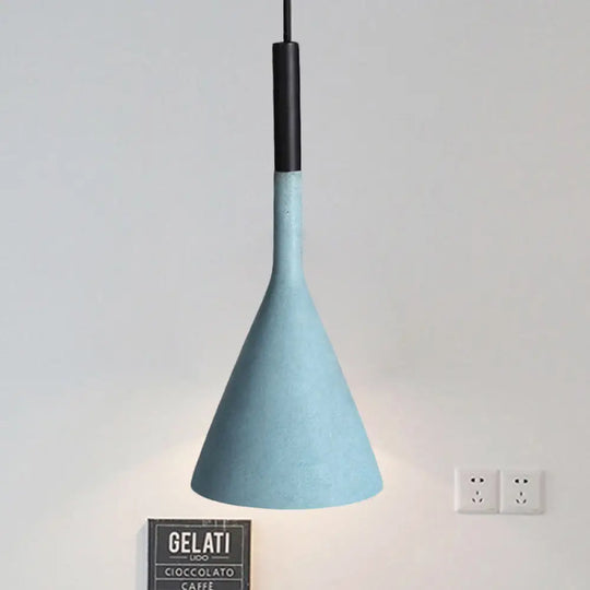 Contemporary Metallic Pendant Lamp For Adult Bedroom With Funnel Shade And 1 Bulb Blue