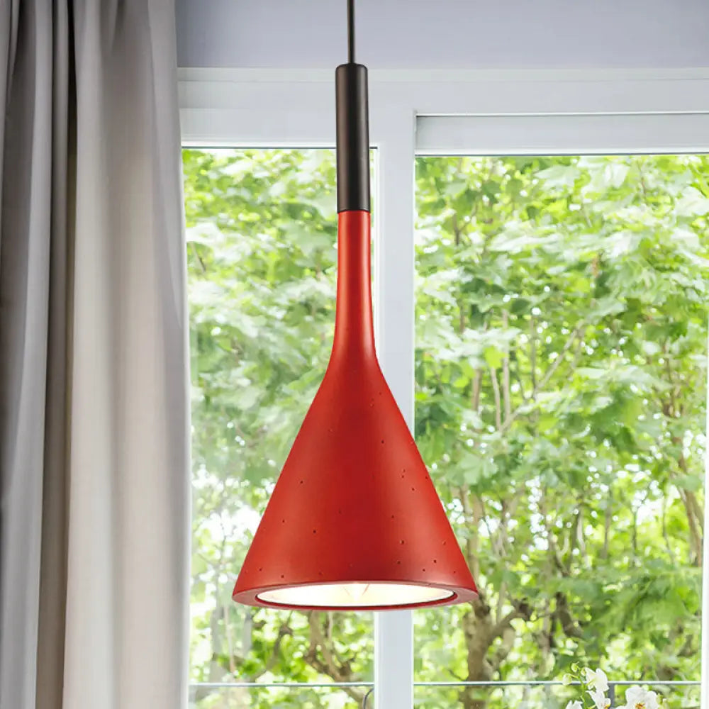 Contemporary Metallic Pendant Lamp For Adult Bedroom With Funnel Shade And 1 Bulb Red