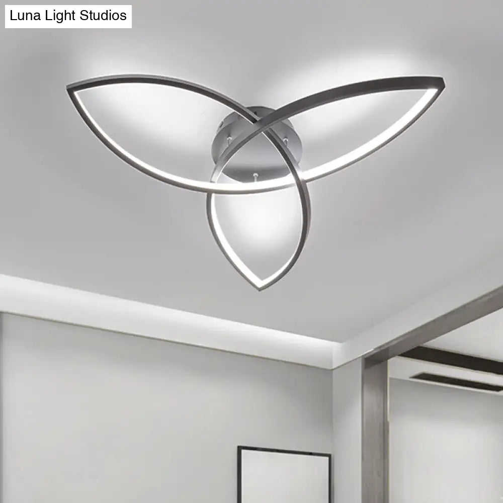 Contemporary Metallic Petal Flush Lamp - 23/29 W Led Close To Ceiling Light In Black/White