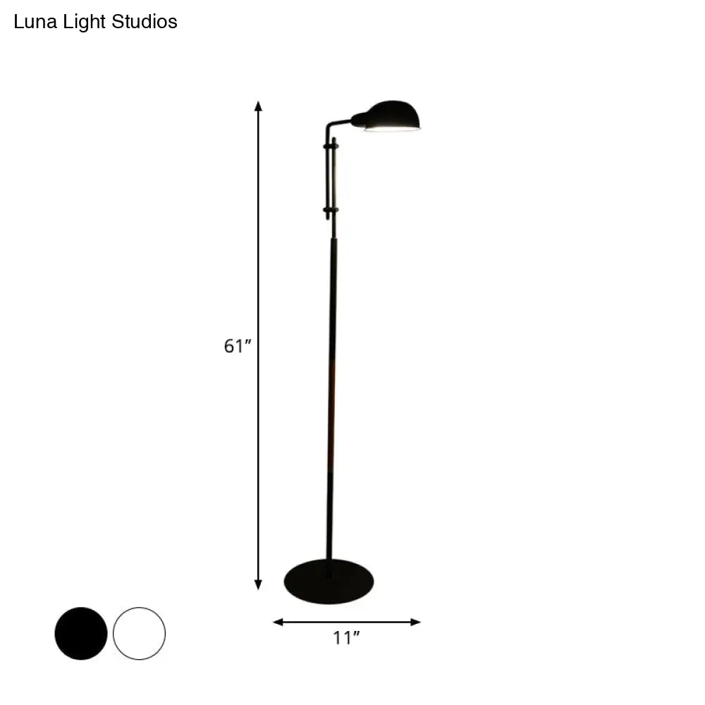 Contemporary Metallic Semi-Globe Floor Lamp Single Bulb Black/White Stand Ideal For Living Room