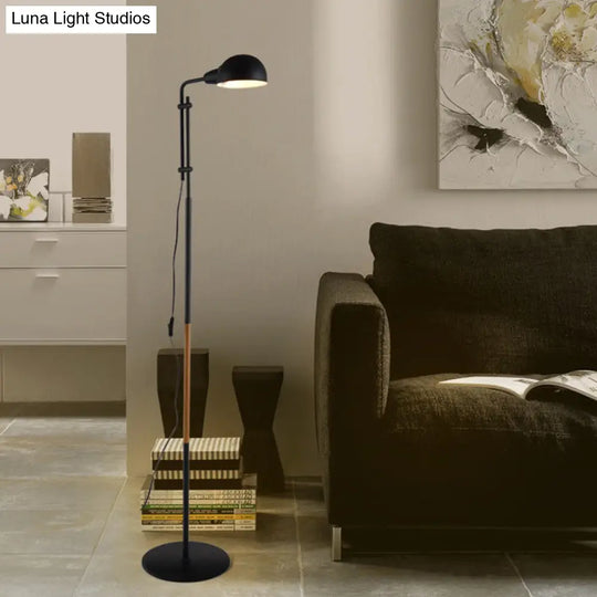 Contemporary Metallic Semi-Globe Floor Lamp Single Bulb Black/White Stand Ideal For Living Room