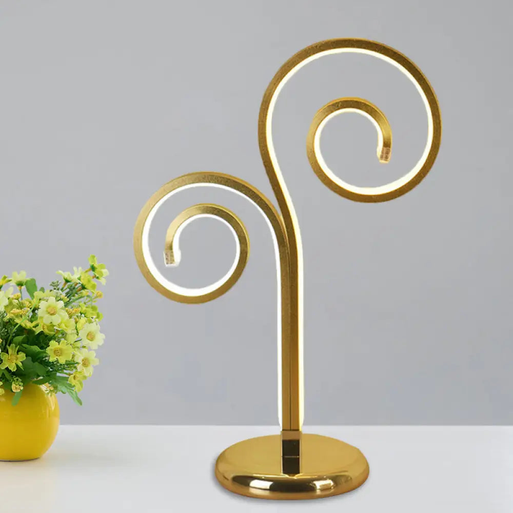 Contemporary Metallic Swirling Nightstand Lamp - Black/White/Gold Led Desk Light Gold