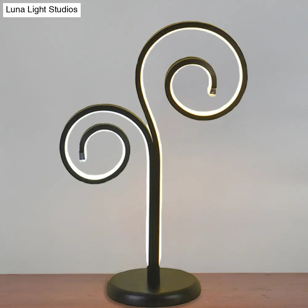 Contemporary Metallic Swirling Nightstand Lamp - Black/White/Gold Led Desk Light