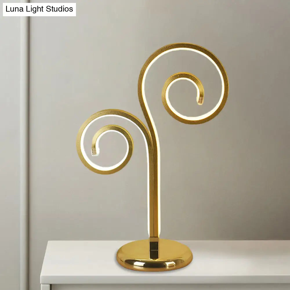 Contemporary Metallic Swirling Nightstand Lamp - Black/White/Gold Led Desk Light