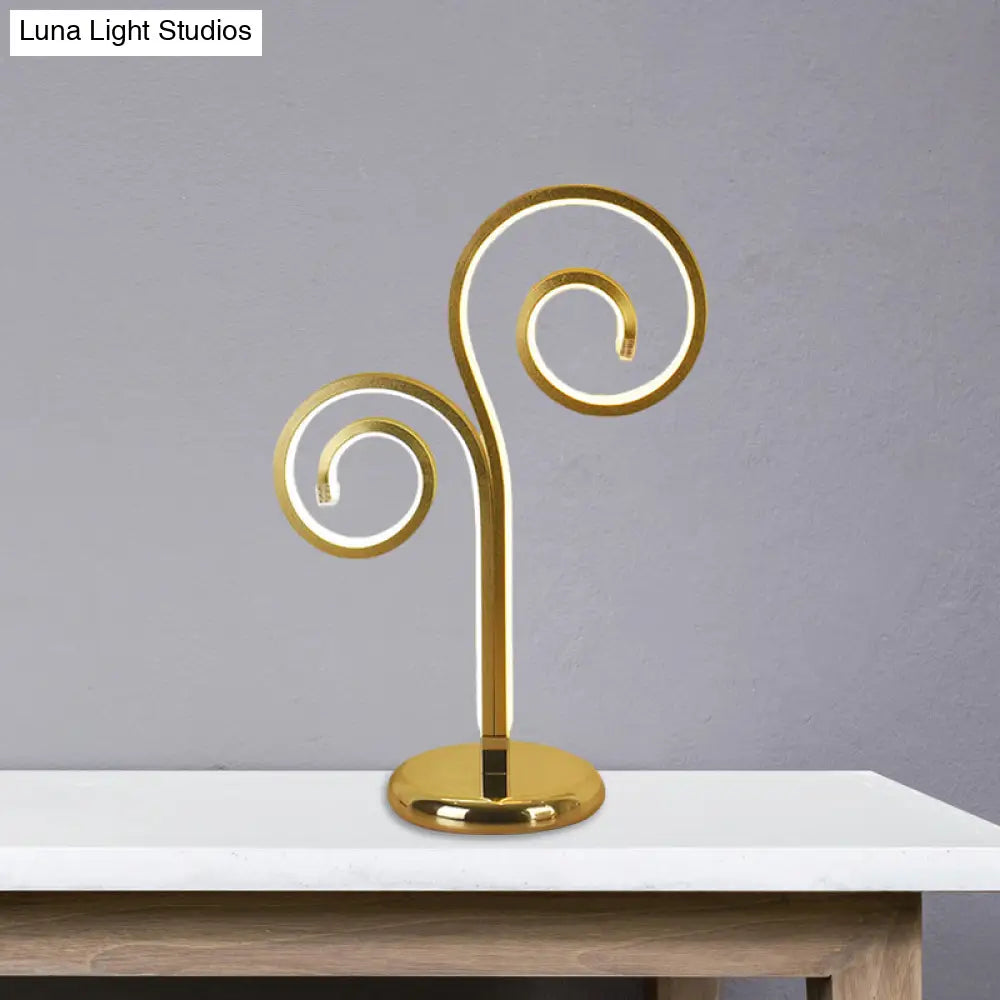 Contemporary Metallic Swirling Nightstand Lamp - Black/White/Gold Led Desk Light