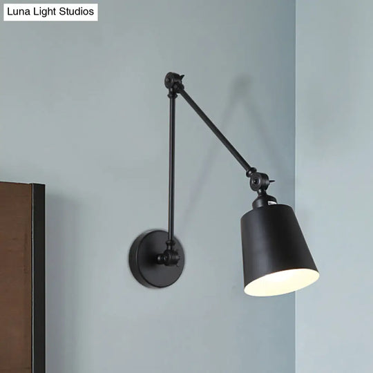 Contemporary Metallic Wall Mount Light: Adjustable Arm Black/Rust Tapered Bedroom Sconce