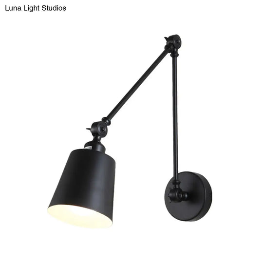 Contemporary Metallic Wall Mount Light: Adjustable Arm Black/Rust Tapered Bedroom Sconce