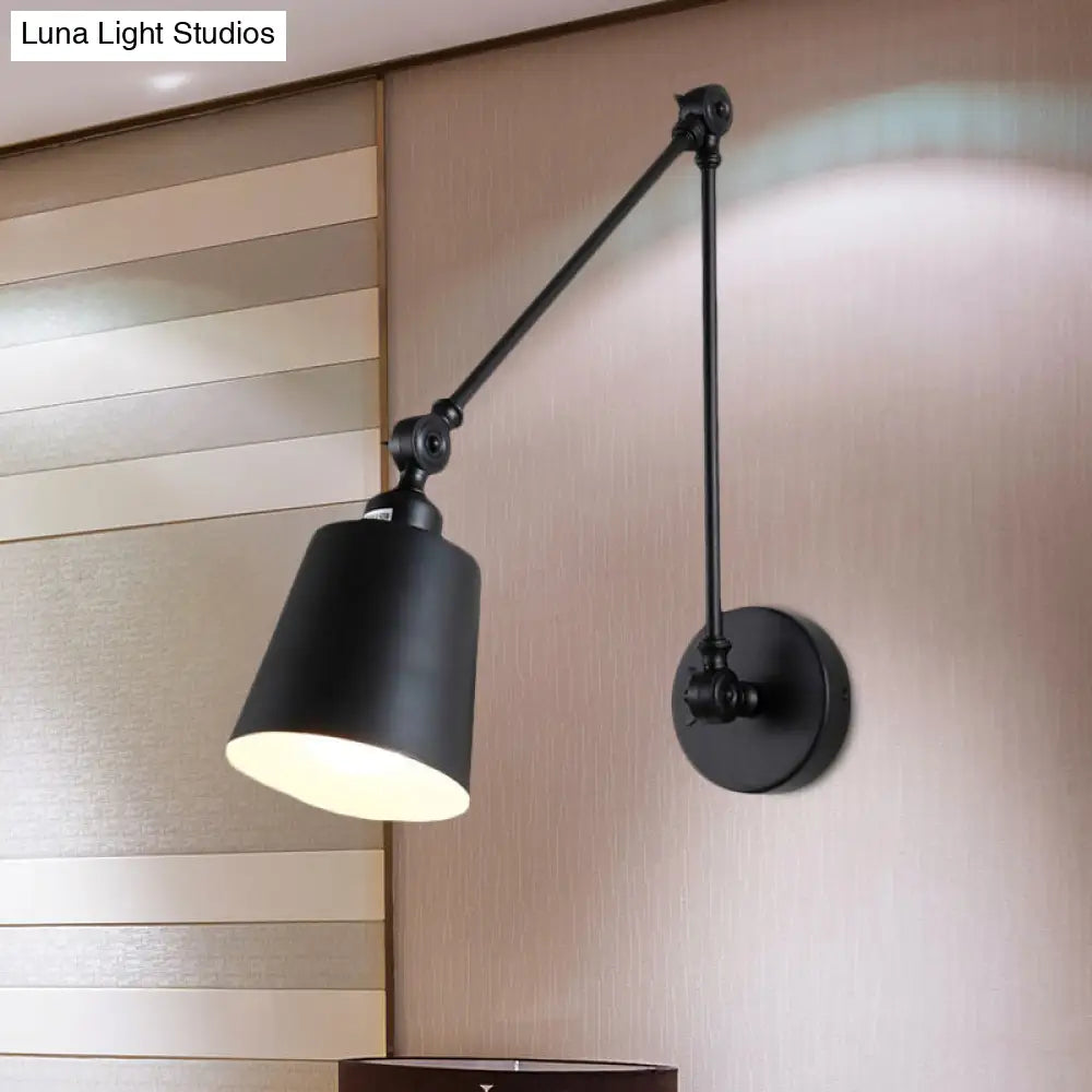 Contemporary Metallic Wall Mount Light: Adjustable Arm Black/Rust Tapered Bedroom Sconce