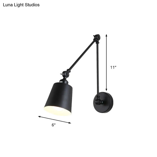 Contemporary Metallic Wall Mount Light: Adjustable Arm Black/Rust Tapered Bedroom Sconce