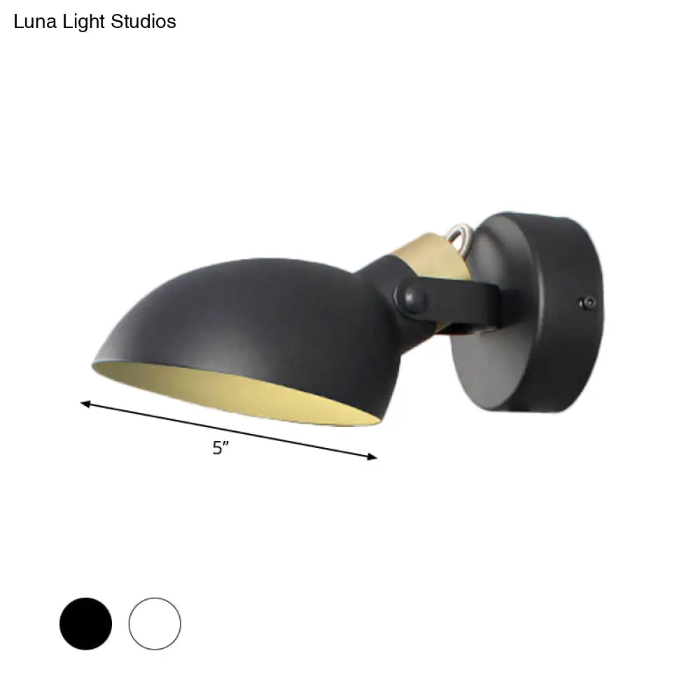 Contemporary Metallic Wall Sconce Light - 1-Light Bowl Shade Black/White Finish Lamp For Bedroom