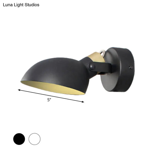 Contemporary Metallic Wall Sconce Light - 1-Light Bowl Shade Black/White Finish Lamp For Bedroom