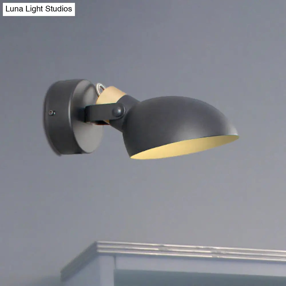 Contemporary Metallic Wall Sconce Light - 1-Light Bowl Shade Black/White Finish Lamp For Bedroom