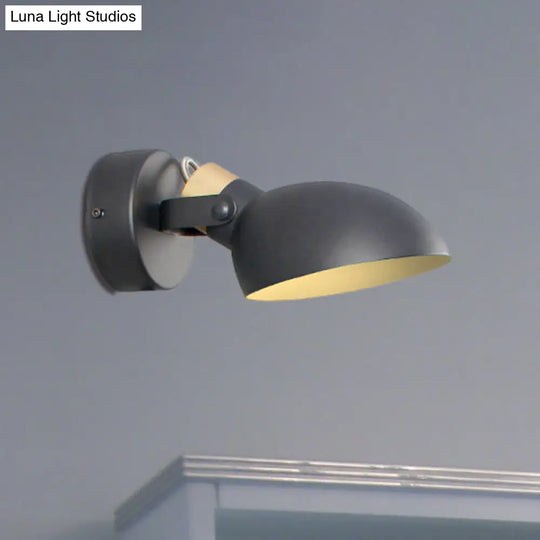 Contemporary Metallic Wall Sconce Light - 1-Light Bowl Shade Black/White Finish Lamp For Bedroom