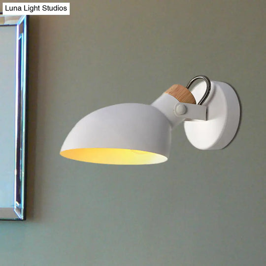 Contemporary Metallic Wall Sconce Light - 1-Light Bowl Shade Black/White Finish Lamp For Bedroom