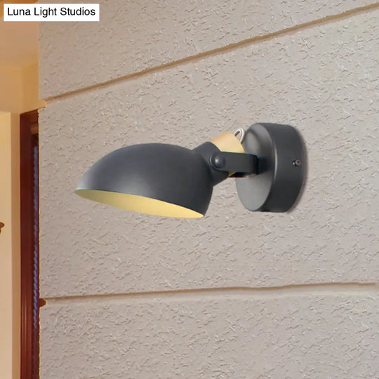 Contemporary Metallic Wall Sconce Light - 1-Light Bowl Shade Black/White Finish Lamp For Bedroom