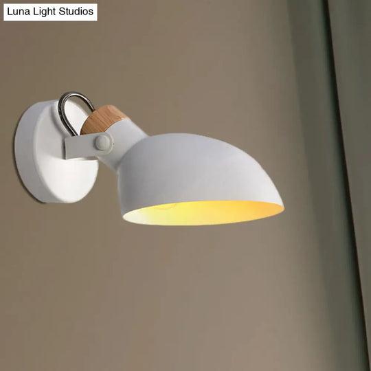 Contemporary Metallic Wall Sconce Light - 1-Light Bowl Shade Black/White Finish Lamp For Bedroom