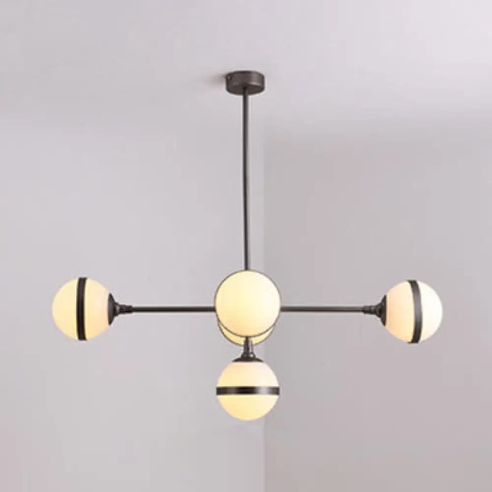 Contemporary Milk Glass Globe Chandelier- Gold 3/5 Lights- Dining Room Pendant 5 / Silver