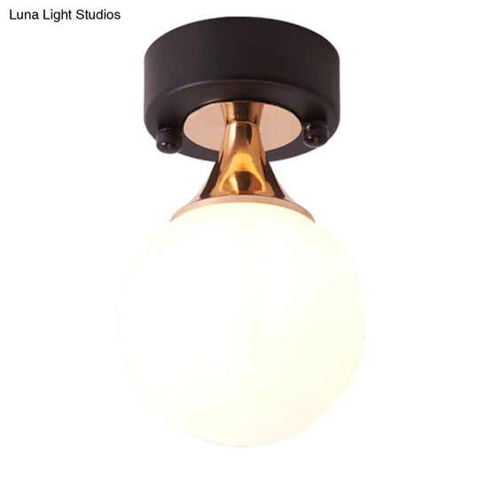 Contemporary Milk Glass Hallway Ceiling Light Fixture Black