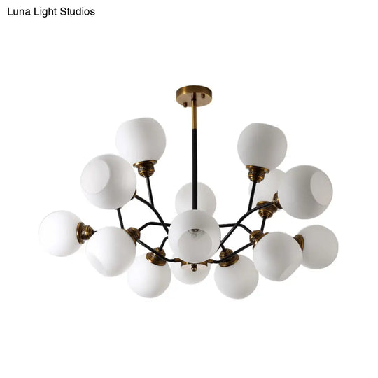 Contemporary Milk Glass Pendant Chandelier With Gold Branch Design - 9/12/15 Lights