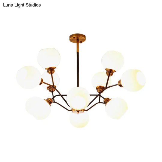 Contemporary Milk Glass Pendant Chandelier With Gold Branch Design - 9/12/15 Lights