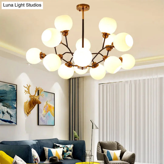 Contemporary Milk Glass Pendant Chandelier With Gold Branch Design - 9/12/15 Lights