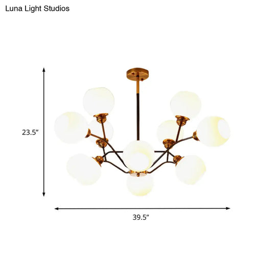 Contemporary Milk Glass Pendant Chandelier With Gold Branch Design - 9/12/15 Lights