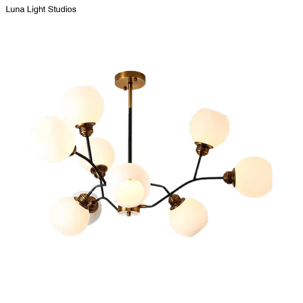 Contemporary Milk Glass Pendant Chandelier With Gold Branch Design - 9/12/15 Lights