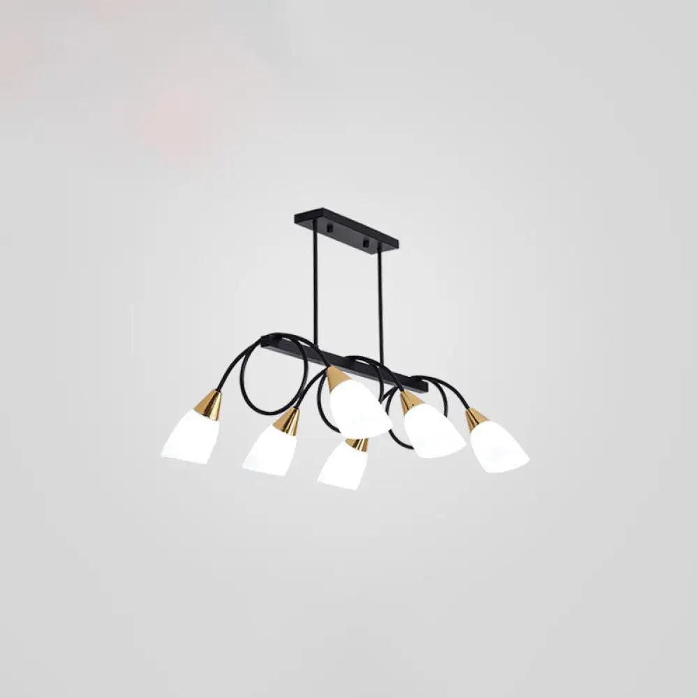 Contemporary Milk Glass Pendant Light - Tulip Shade Island Lamp Ideal For Restaurants 6 / Black