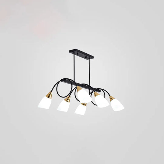 Contemporary Milk Glass Pendant Light - Tulip Shade Island Lamp Ideal For Restaurants 6 / Black