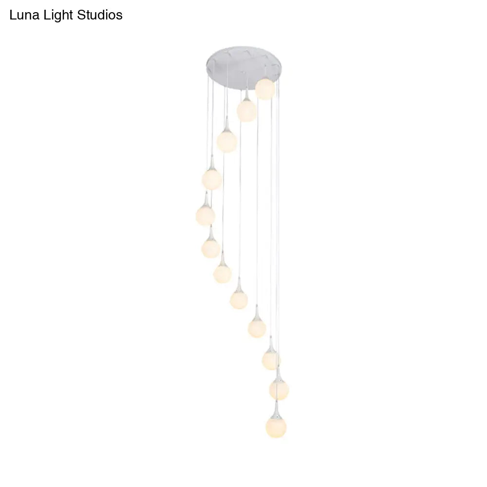 Contemporary Milk Glass Spiral Stair Pendant Light - 12 Head Round/Square Cluster White Hanging Lamp