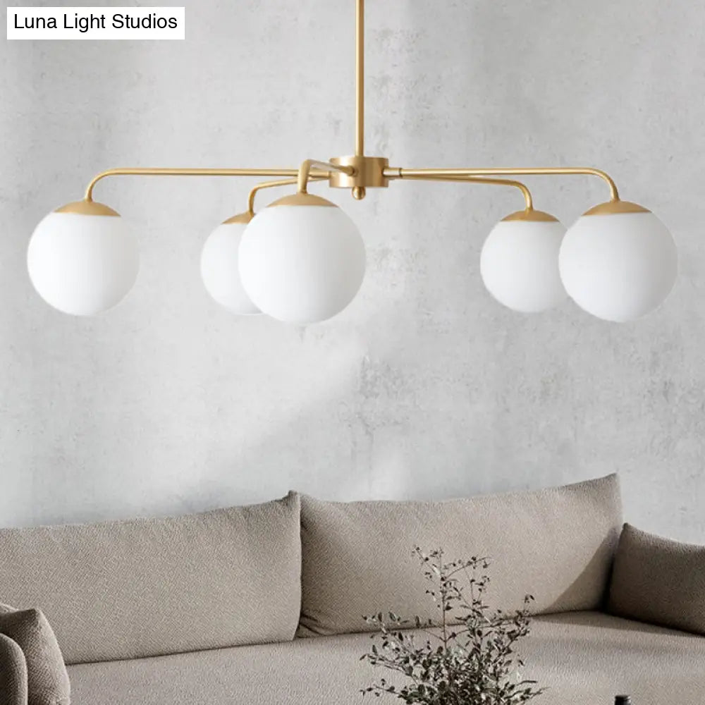 Contemporary Milky Glass Chandelier - 5-Head Brass Hanging Ceiling Light