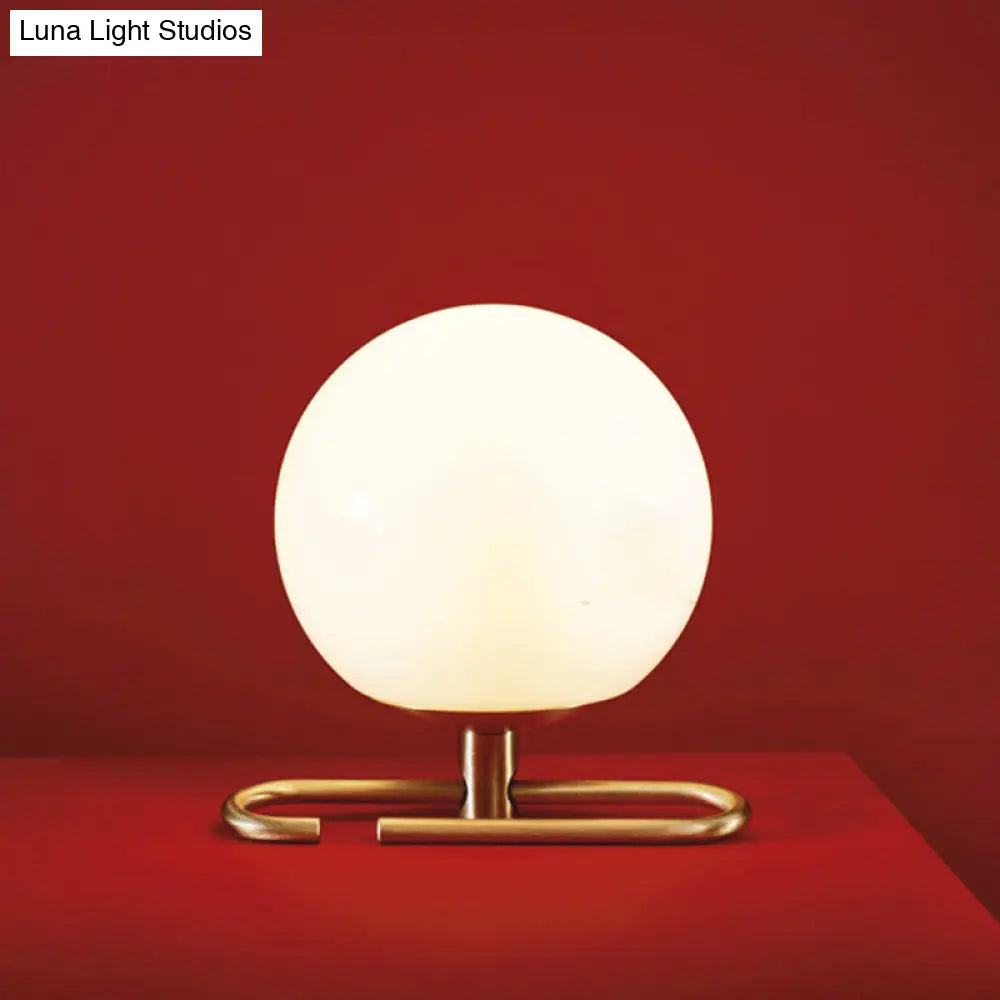 Contemporary Milky Glass Orbit Table Light With Metal Base - Perfect Bedside Wall Lamp