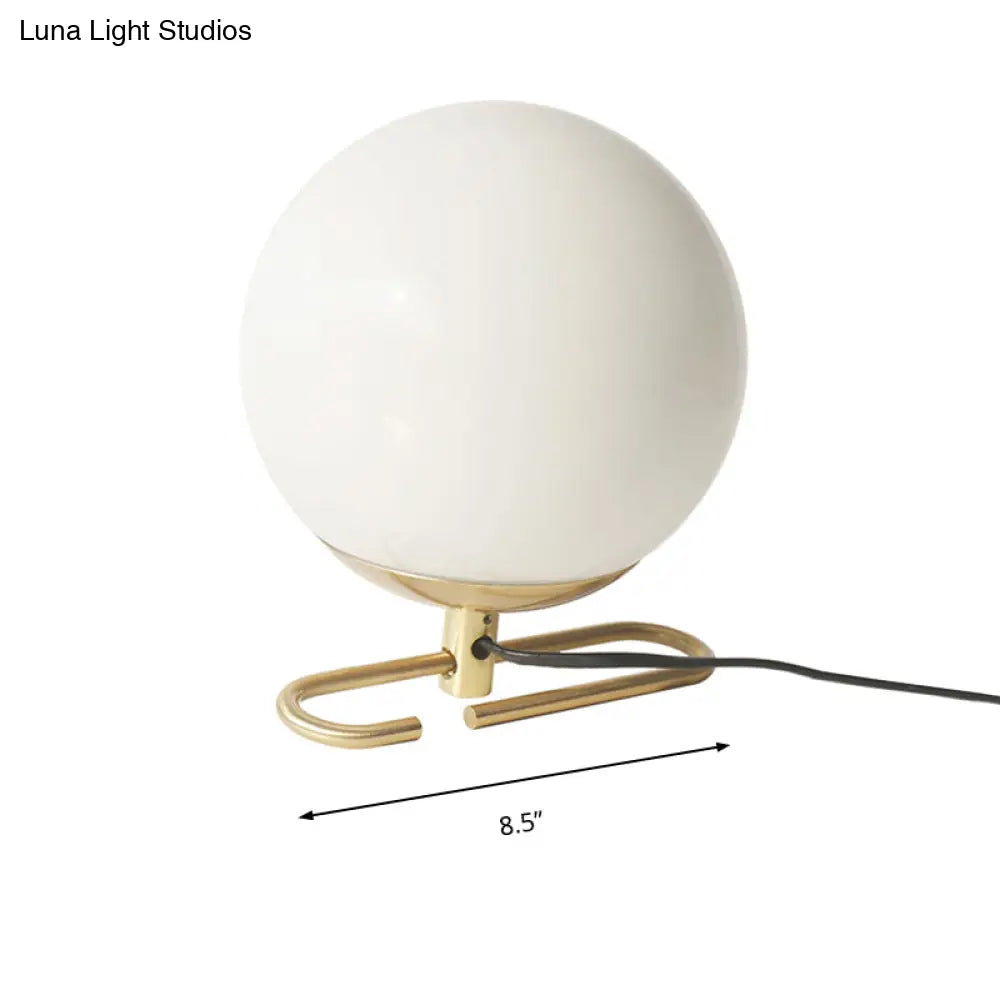 Contemporary Milky Glass Orbit Table Light With Metal Base - Perfect Bedside Wall Lamp