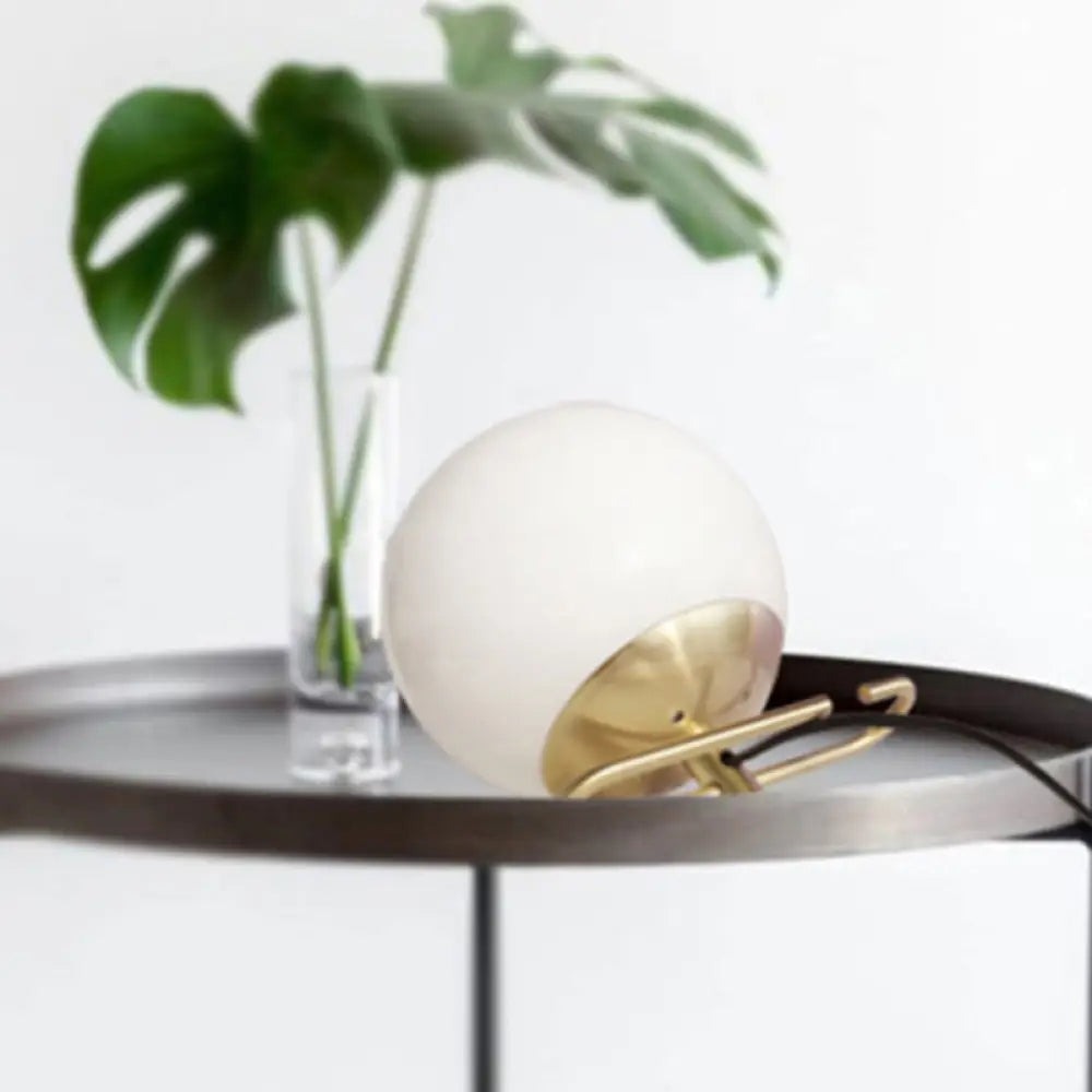 Contemporary Milky Glass Orbit Table Light With Metal Base - Perfect Bedside Wall Lamp White