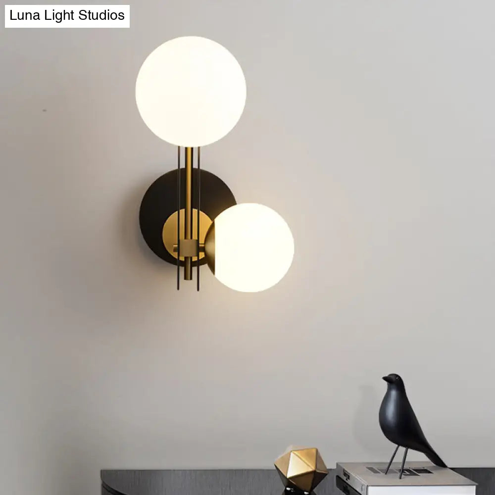 Contemporary Milky Glass Wall Sconce Light - 2 Bulbs Black & Gold