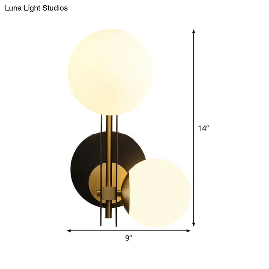 Contemporary Milky Glass Wall Sconce Light - 2 Bulbs Black & Gold