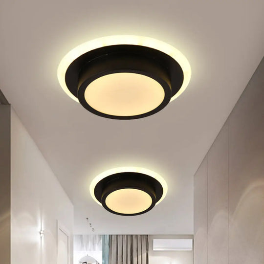 Contemporary Mini Round/Square Flush Mount Ceiling Light In Black/White With Metal Finish - Led