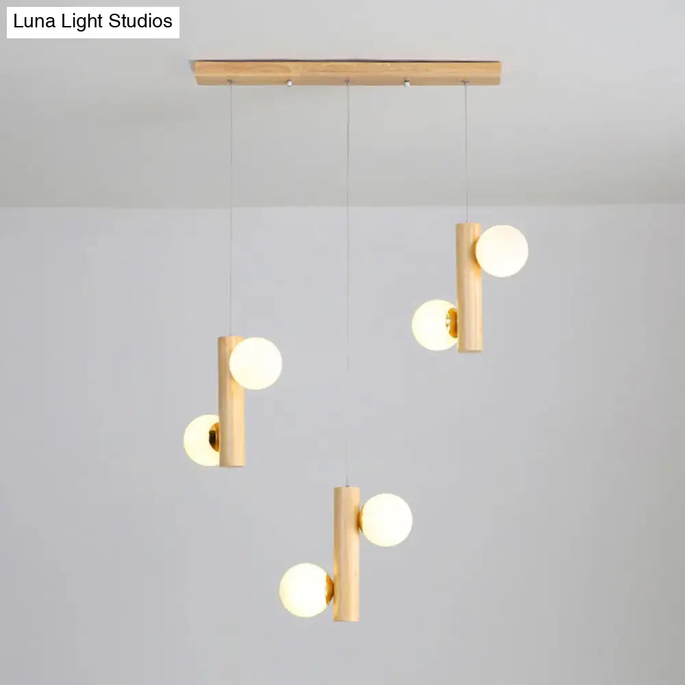 Modern Cream Glass Dining Room Pendant Light With Multiple Wood Suspension 6 /