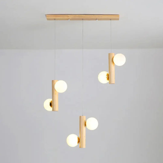 Contemporary Modo Light Cream Glass Pendant In Wood For Dining Room 6 /