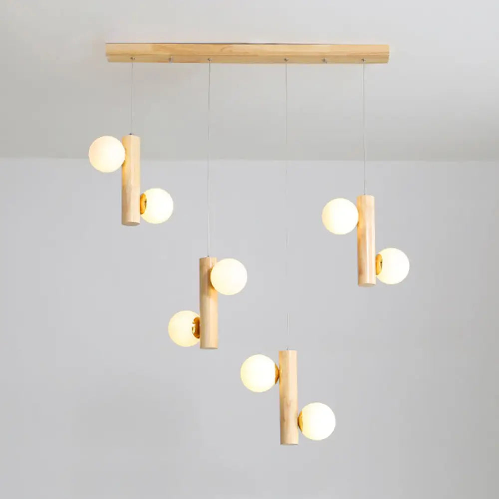 Contemporary Modo Light Cream Glass Pendant In Wood For Dining Room 8 /