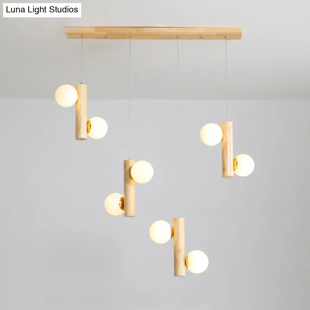 Modern Cream Glass Dining Room Pendant Light With Multiple Wood Suspension 8 /