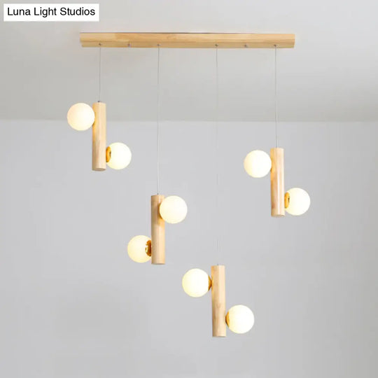 Modern Cream Glass Dining Room Pendant Light With Multiple Wood Suspension 8 /