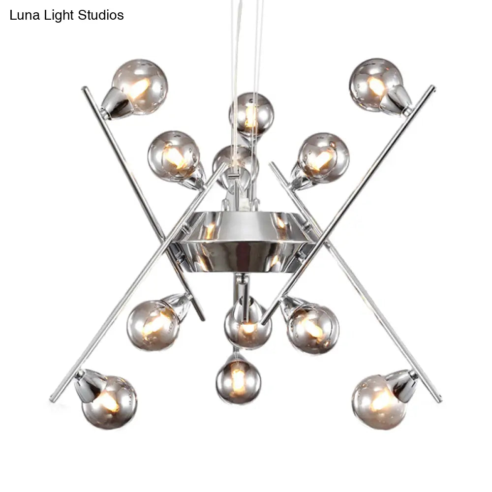 Contemporary Molecular Smoke Glass Chandelier: Chrome Led Ceiling Light With Multi Lights - Hanging